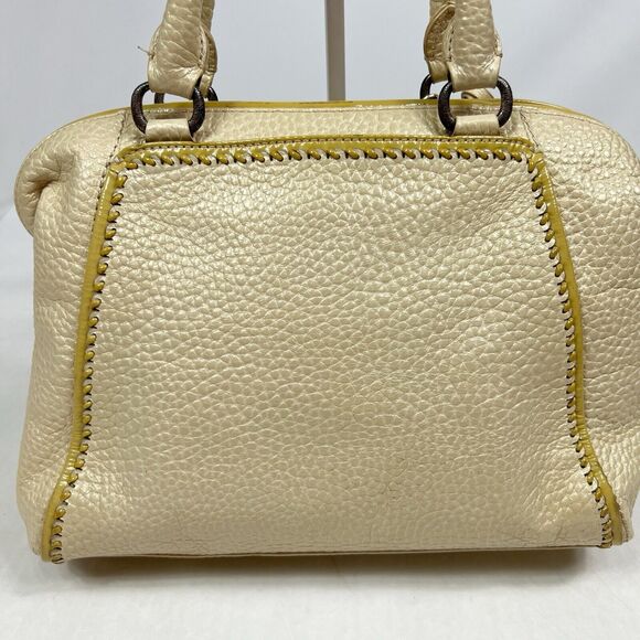 Brighton Metallic Cream Pebbled Leather Dual Handle Satchel U197302 Tassel Charm - Picture 5 of 14